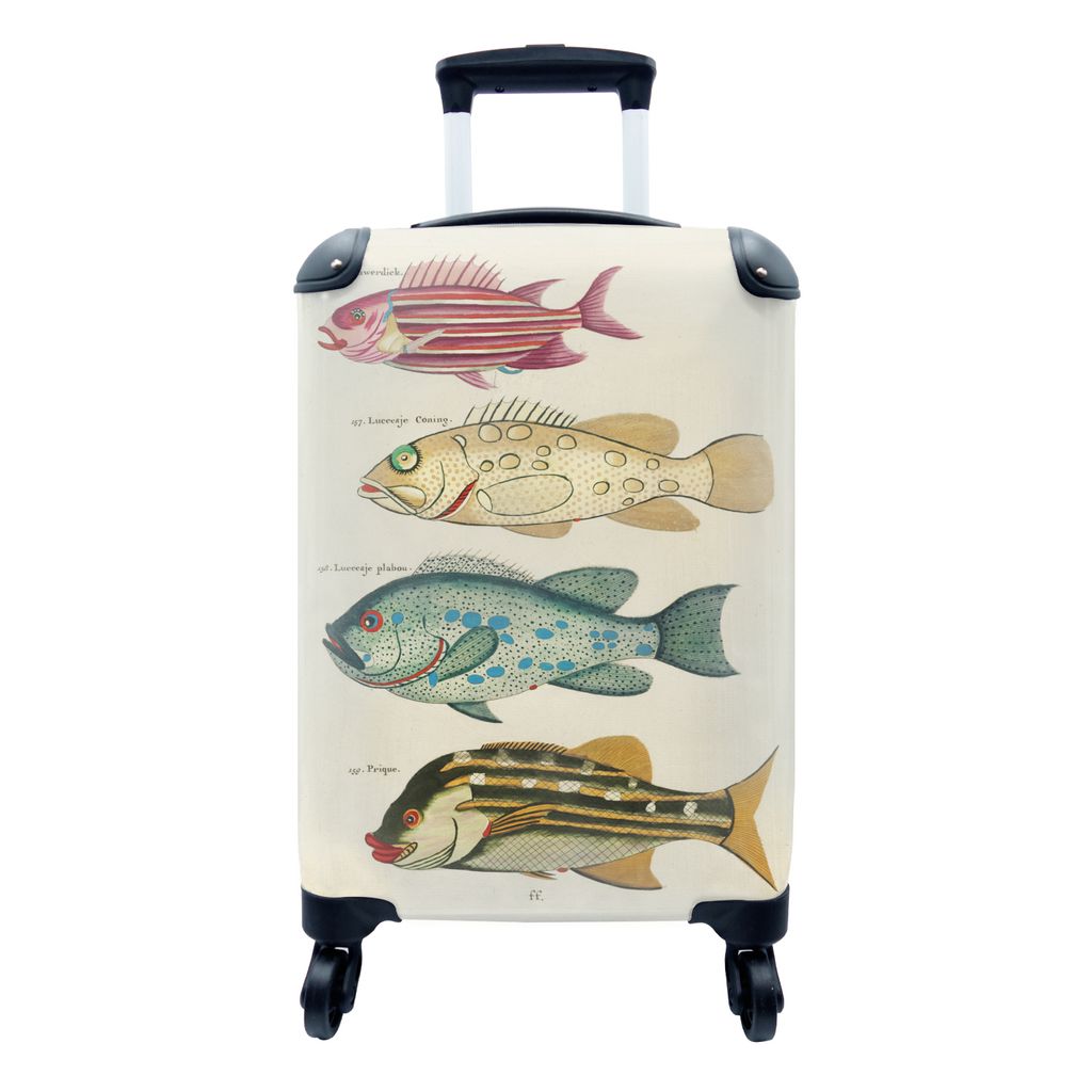 MuchoWow Koffer Handgepäck Trolley Rollkoffer Kleine Reisekoffer mit 4 Rollen - Fisch - Kunst - Vintage - Cabin Size < 55x40x23 cm & 55x40x20 cm...