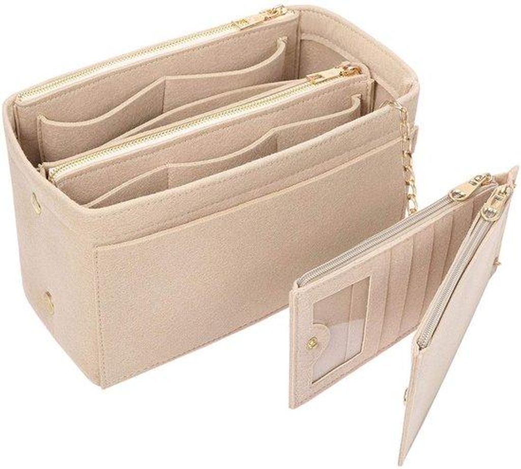 Kleine Beige Handtas Organizer mit Reißverschluss und Kreditkartenfach