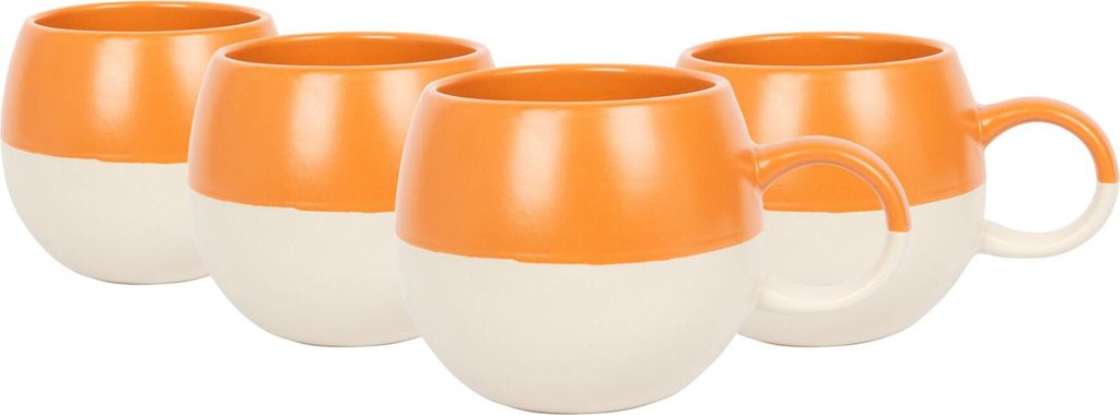 Nicola Spring Kugelbecher aus getauchtem Steingut – 340 ml – Gebranntes Orange – 4er-Pack