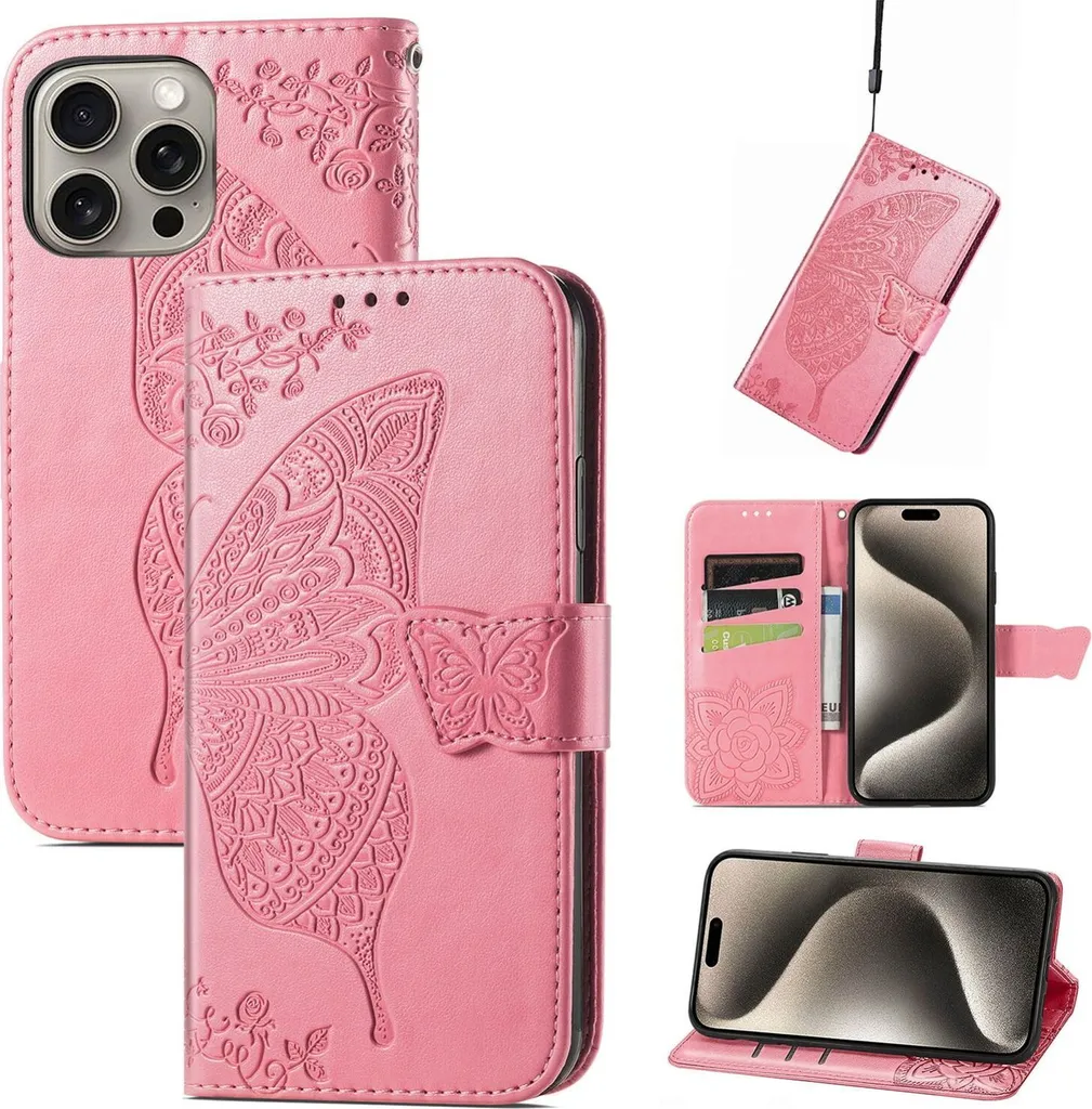 Cover Antiurto iPhone 16 Pro Max Rosa | Protezione Design Farfalla