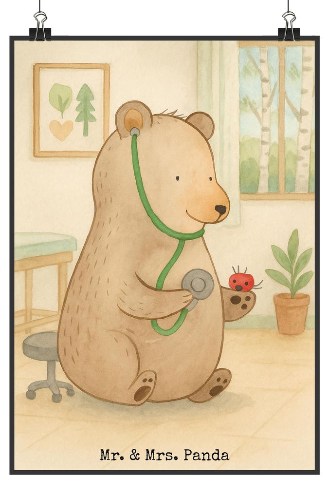 Mr. & Mrs. Panda Bild Bär Arzt Design DIN A5 - Weiß - Geschenk, Professor, Doktor, drucke, Wandbild, Teddy, Wanddekoration, Professorin, wanddeko...