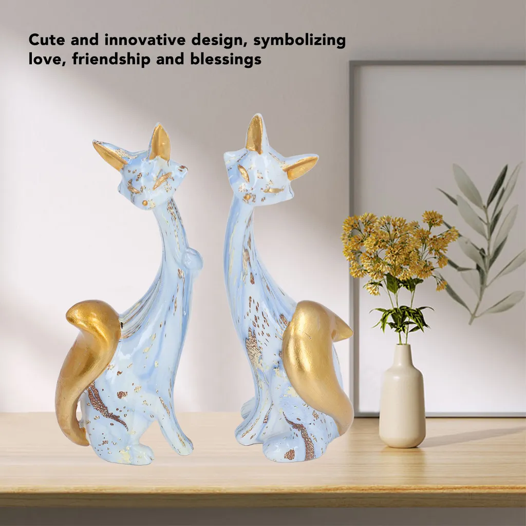 Duo Statuettes Chats Multicolores en Résine - Objets Déco Originaux