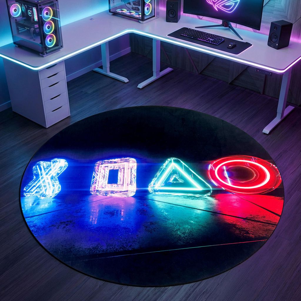 Gamingteppich Antirutsch im leuchtenden Symbolenmuster Größe - 160 cm Rund