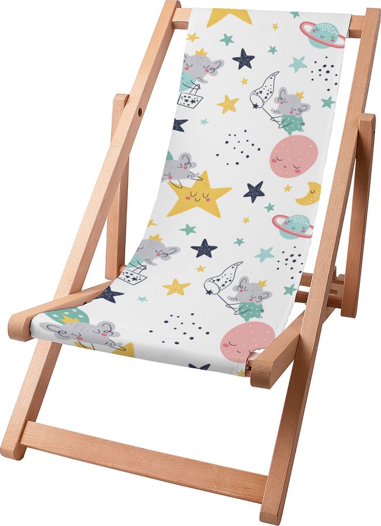 Dreamroots Kinder Liegestuhl klappbar Holz bis zu 130 kg, Sonnenliege klappbar mit 3-stufiger Neigungsregulierung der Rückenlehne, Catching Stars