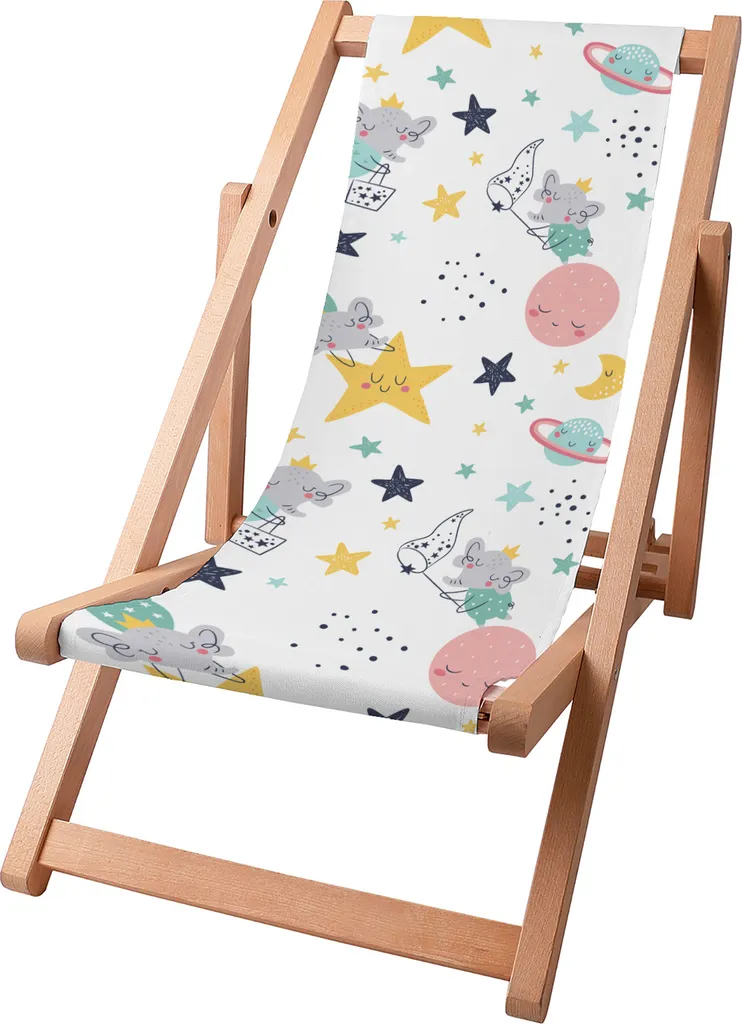 Sdraio per bambini Dreamroots pieghevole in legno fino a 130 kg, sdraio pieghevole con regolazione dell'inclinazione dello schienale in 3 fasi, Catching Stars