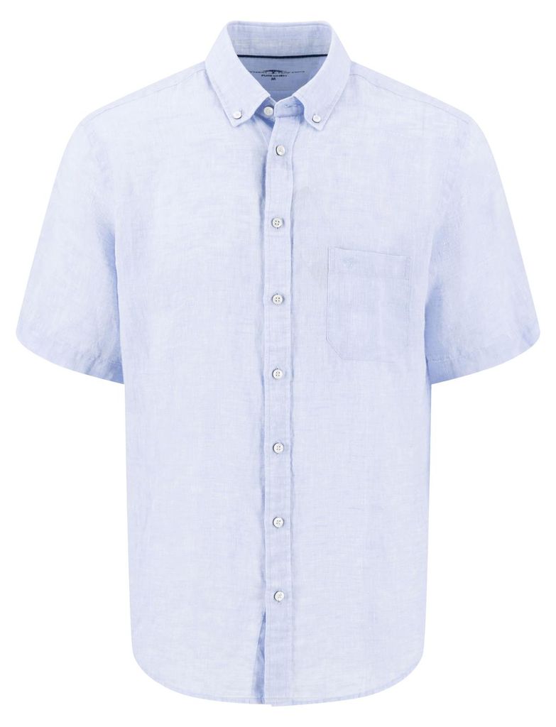 FYNCH-HATTON Herren Leinenhemd Kurzarm Hellblau Casual Fit