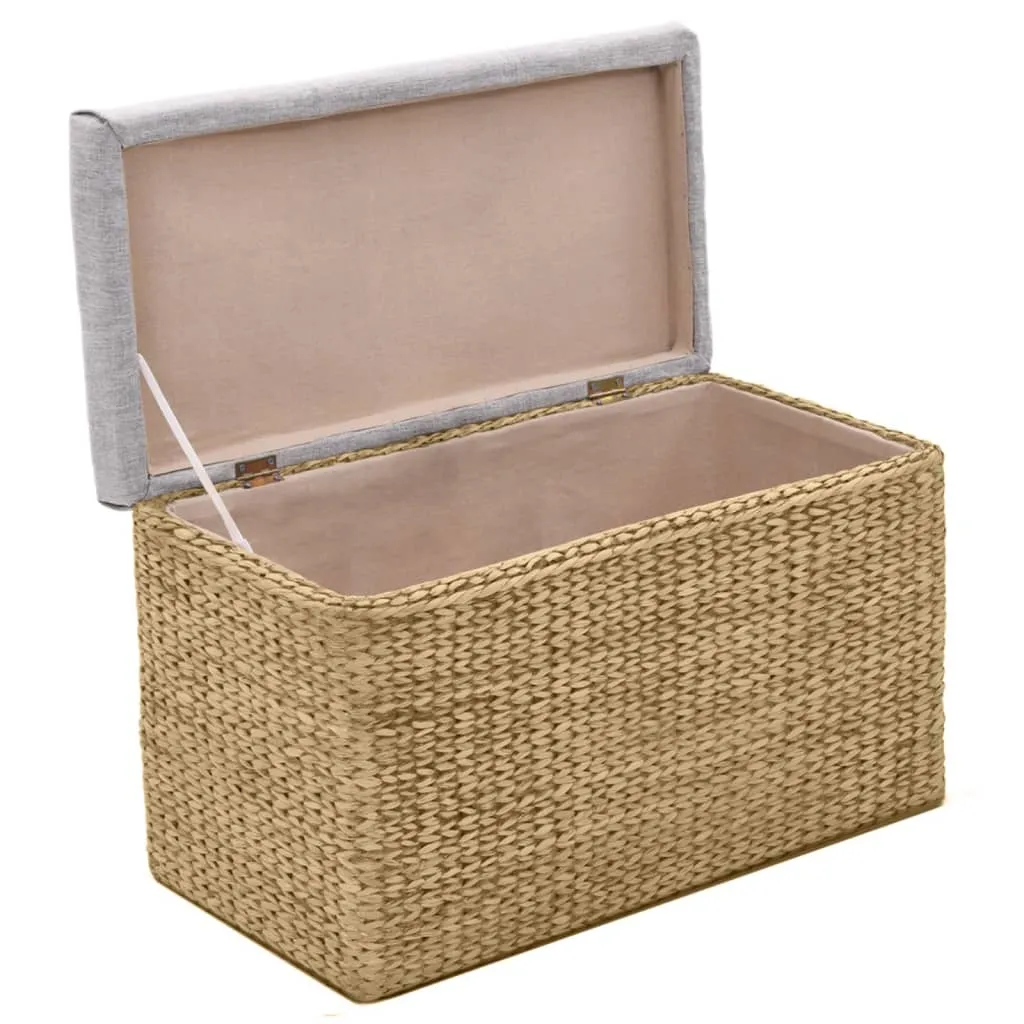 Banc design gris en jonc de mer tressé avec 2 ottomans d'appoint chic - 9