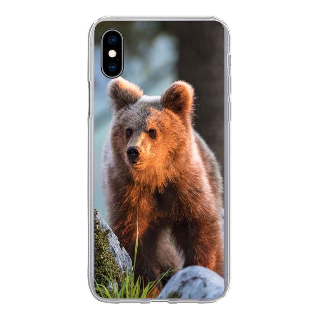 MuchoWow Handyhülle Schutzhülle Hülle für iPhone Xs Bär - Braun - Tier Silikon Softcase Handy Hülle - Handytasche