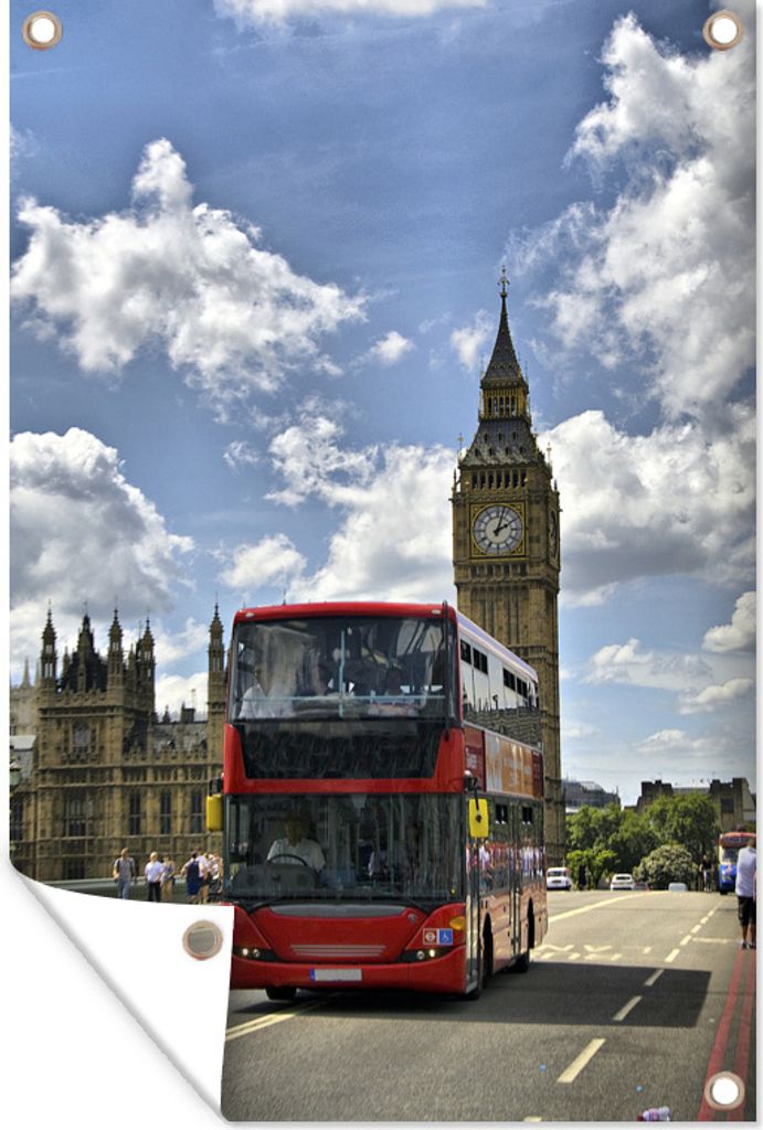 MuchoWow 80x120 cm Outdoor-Poster Gartendeko Sichtschutz Garten Poster für den Garten Ein roter Bus mitten in London