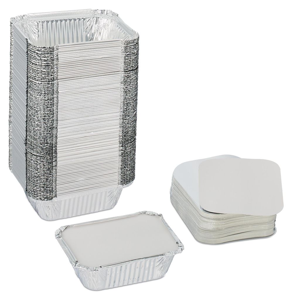 Relaxdays: vaschette in alluminio con coperchio, set da 100 Immagine del prodotto 