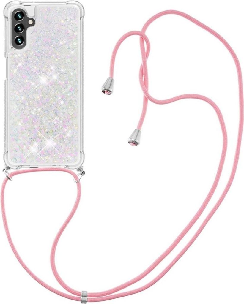Samsung Galaxy A54 Hülle - Coverup Liquid Glitzer Back Cover mit Handykette - Weiß