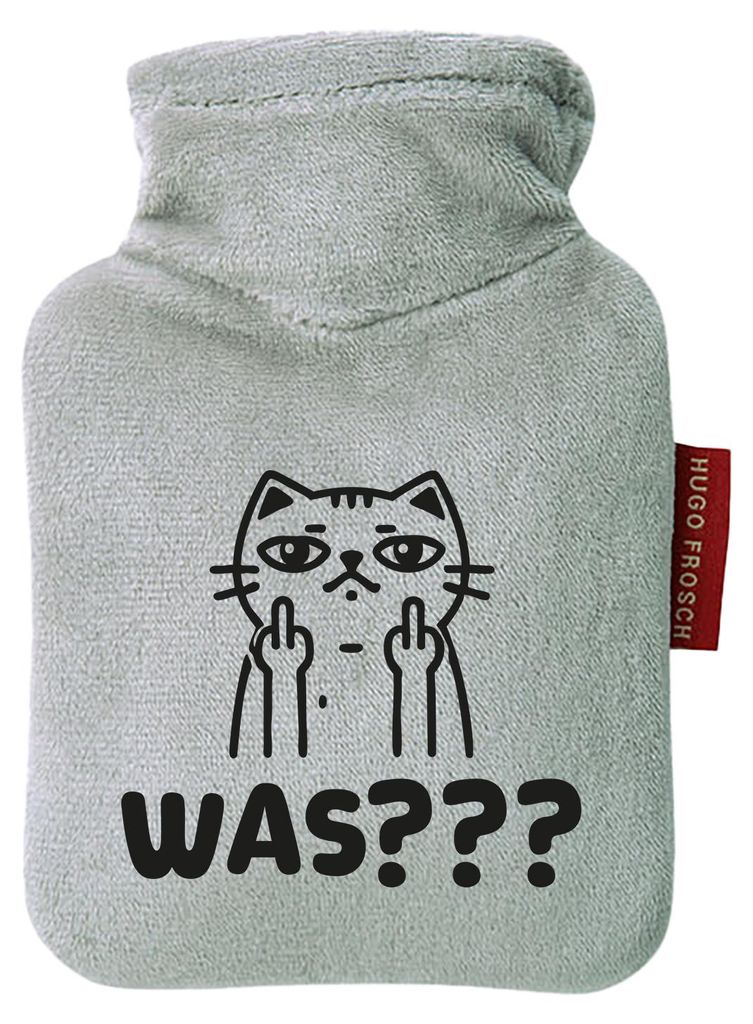 Huuraa Mini-Wärmflasche Was? grimmige Katze 0,2 Liter Grey Mini Veloursbezug Taschenwärmer Geschenkidee