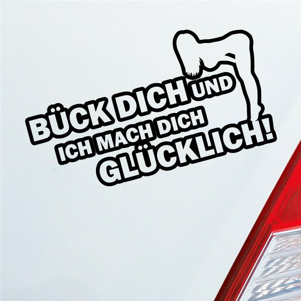 Auto Aufkleber Bück dich und ich mach dich glücklich! Sexy Pin Up 15x8 cm Schwarz Matt Sticker Heckscheibenaufkleber