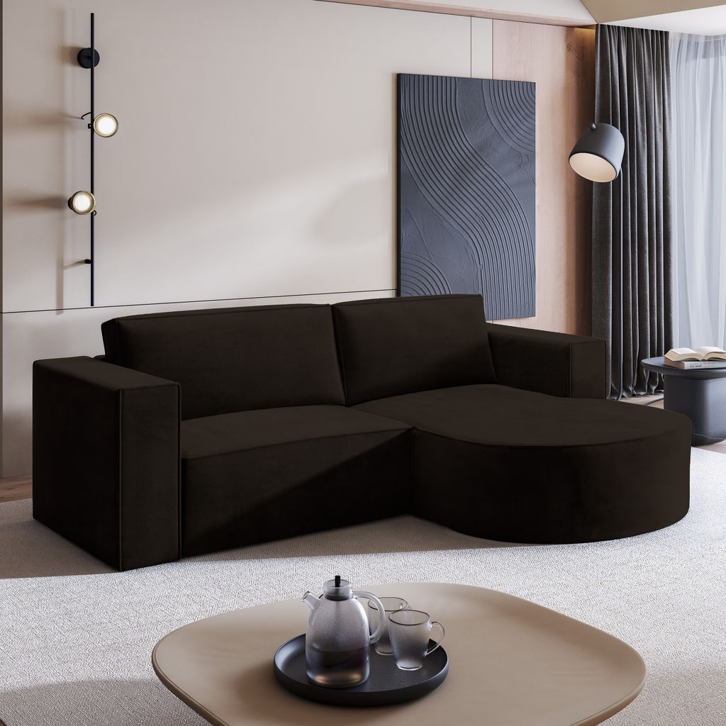 Masseno Ecksofa SORELA M R-S mit Schlaffunktion L-Form, Sofa mit Bettkasten, Wohnzimmersofa, Couch, Soffa, Bettsofa, Couchgarnitur- Braun, MONOLITH 29