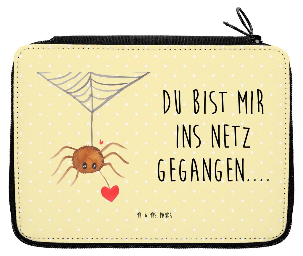 Mr. & Mrs. Panda Mäppchen Spinne Agathe Liebe - Gelb Pastell - Geschenk, Etui, Federmappe, Liebesbeweis, Liebesgeschenk, Verliebt, Bleistiftetui, ...