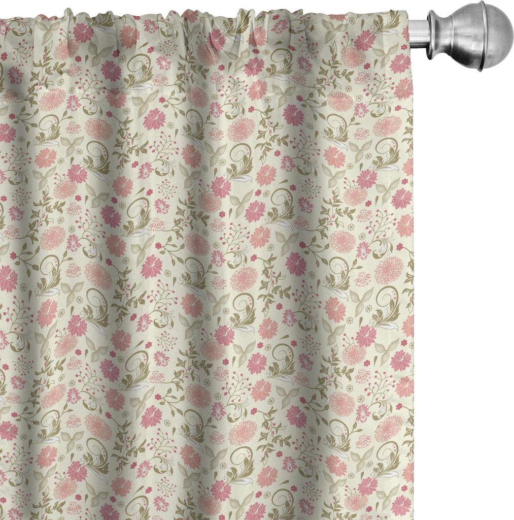 ABAKUHAUS Blumen Vorhänge, Gardinen, Flower Complex Design mit weichen Farben Vintage Sommer Saison Laub Print, 2 Stück 75 x 175 cm, Pfirsich Gr...