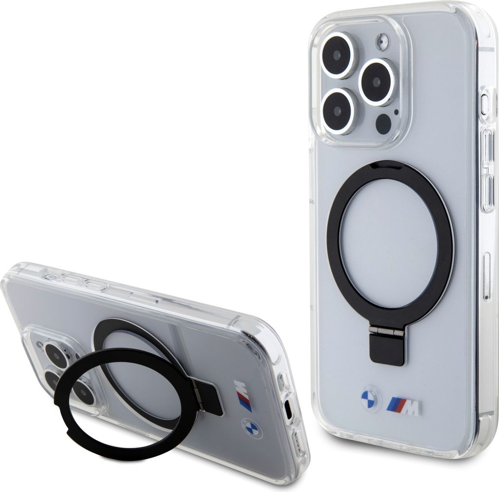 BMW BMHMP15LURST iPhone 15 Pro 6,1" transparent/klares Hardcase Ring Stand M Collection MagSafe Schutzhülle