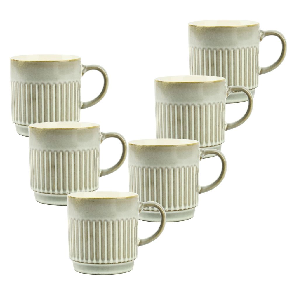 6x Keramik Tassen Set 440 ml – Beige Kaffeebecher elegant Geschenkidee