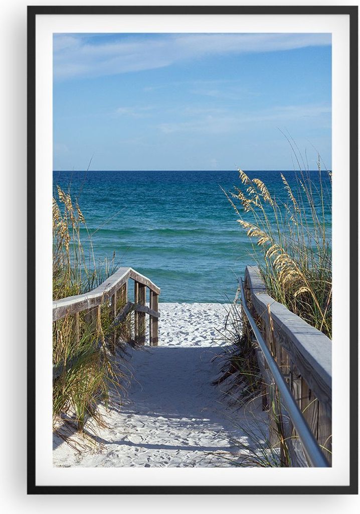 Gerahmtes Poster - Schwarzer Rahmen - Strand Düne Strecke - 61x91,5 cm - Wand Bild - Wanddeko - Wandbilder - Kunstposter - Wandposter - Bilderrahm...