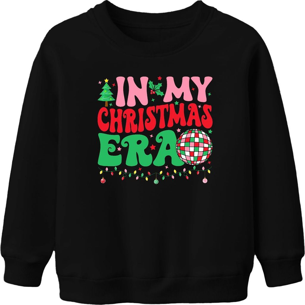 In My Christmas Era Weihnachten Disco Kugel Lichterkette Retro Uni Kinder Sweatshirt Pullover, Schwarz, 104