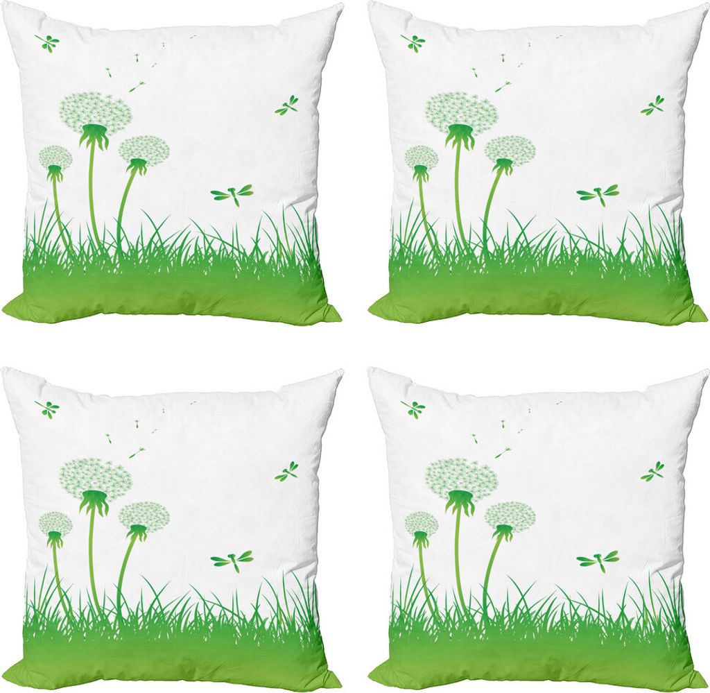 ABAKUHAUS Libelle Kissenbezug Set (4 Stück), Ökologie Grönland, Moderner Doppelseitiger Digitaldruck, 40 cm x 40 cm, Lime Green White