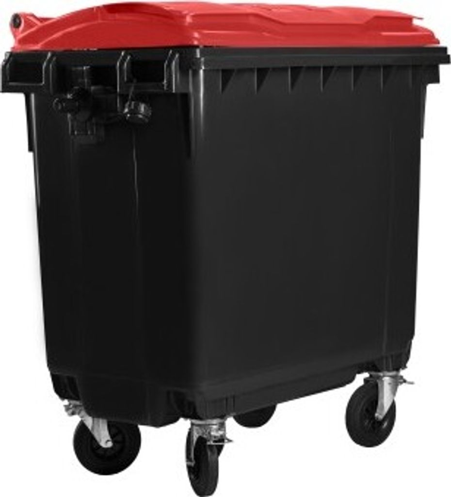 Hardwex Müllcontainer 770 l Schwarz mit rotem Flachdeckel