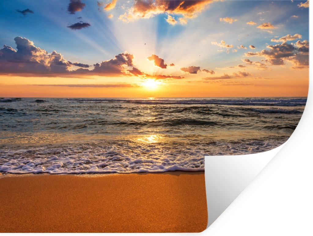 MuchoWow Wandtattoo Wandsticker Wandaufkleber Strand - Sonnenuntergang - Meer - Wolken - Horizont 40x30 cm Selbstklebend und Repositionierbar - F...