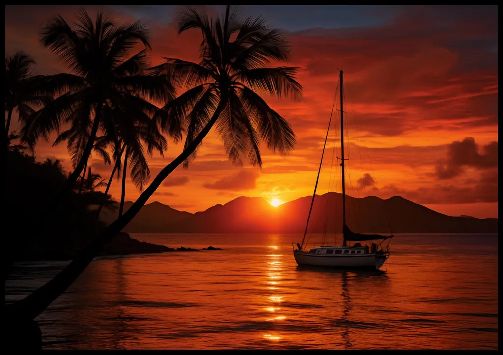 Affiche 100 x 70 cm Coucher de Soleil Tropical - Poster XL Haute Qualité