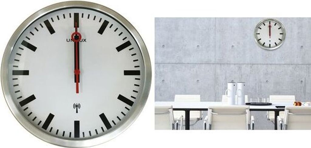 UNiLUX Wanduhr/Funkuhr STATION, Durchmesser: 350 mm, silber Produktbild 