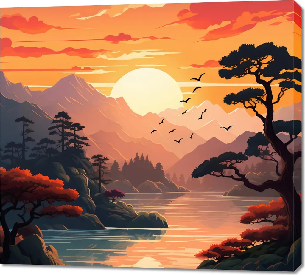 Quadro 100x90 Tramonto Dorato | Stampa su Tela Canvas per Soggiorno