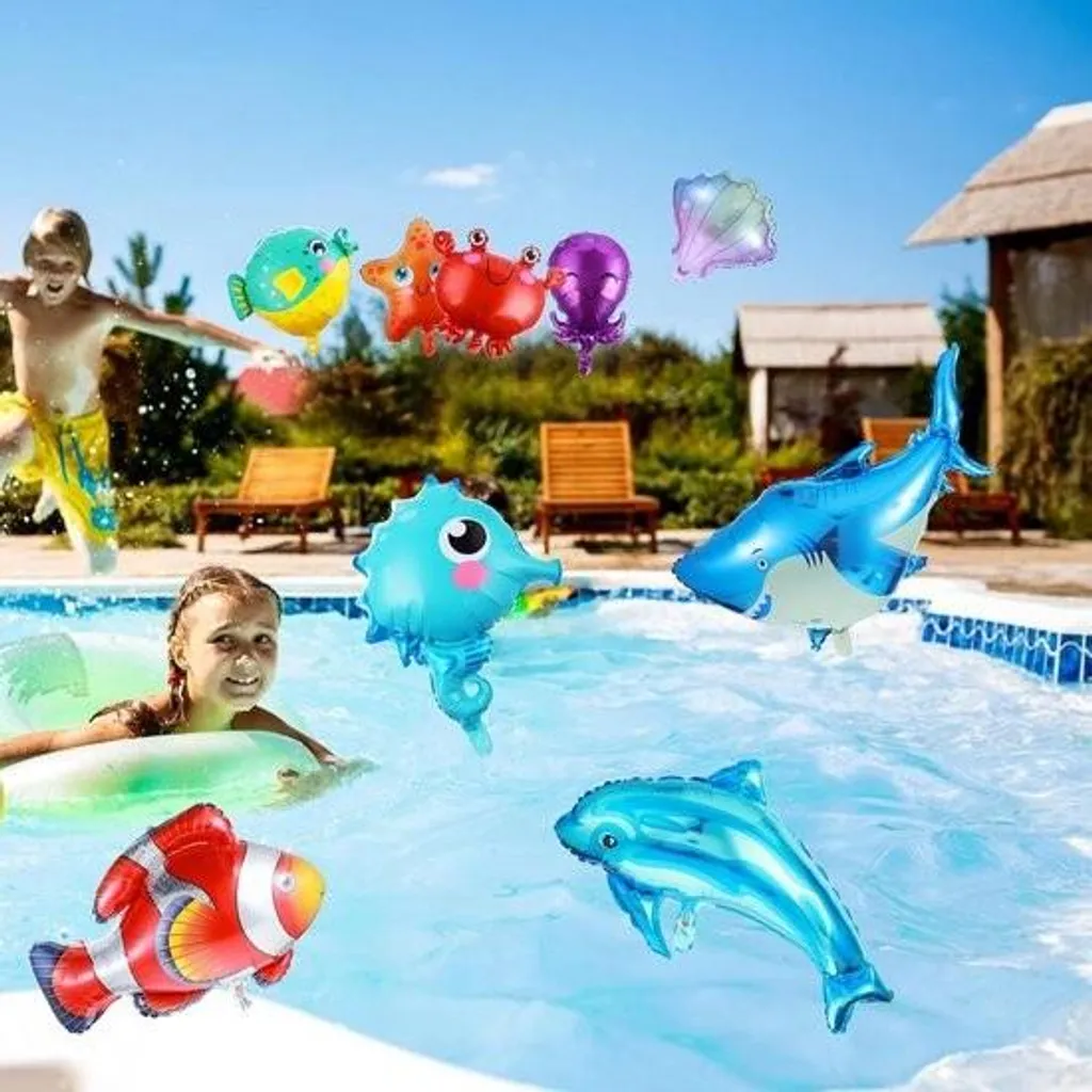 10 Ballons Aluminium Mer avec Requin et Dauphin pour Fête Enfantine