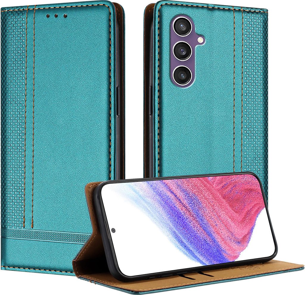 Handyhülle für Samsung Galaxy S23 FE Leder Flip Klappbare Schutzhülle mit Standfunktion Grün