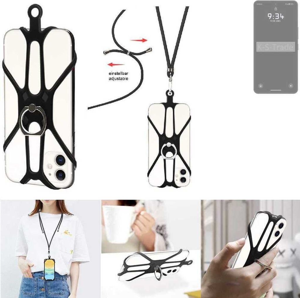 K-S-Trade 3in1 Handykette Handyband Handykordel Halsband Smartphone-Ring Handy-Ring kompatibel mit Leica Leitz Phone 3 Fingerhalterung Handyring