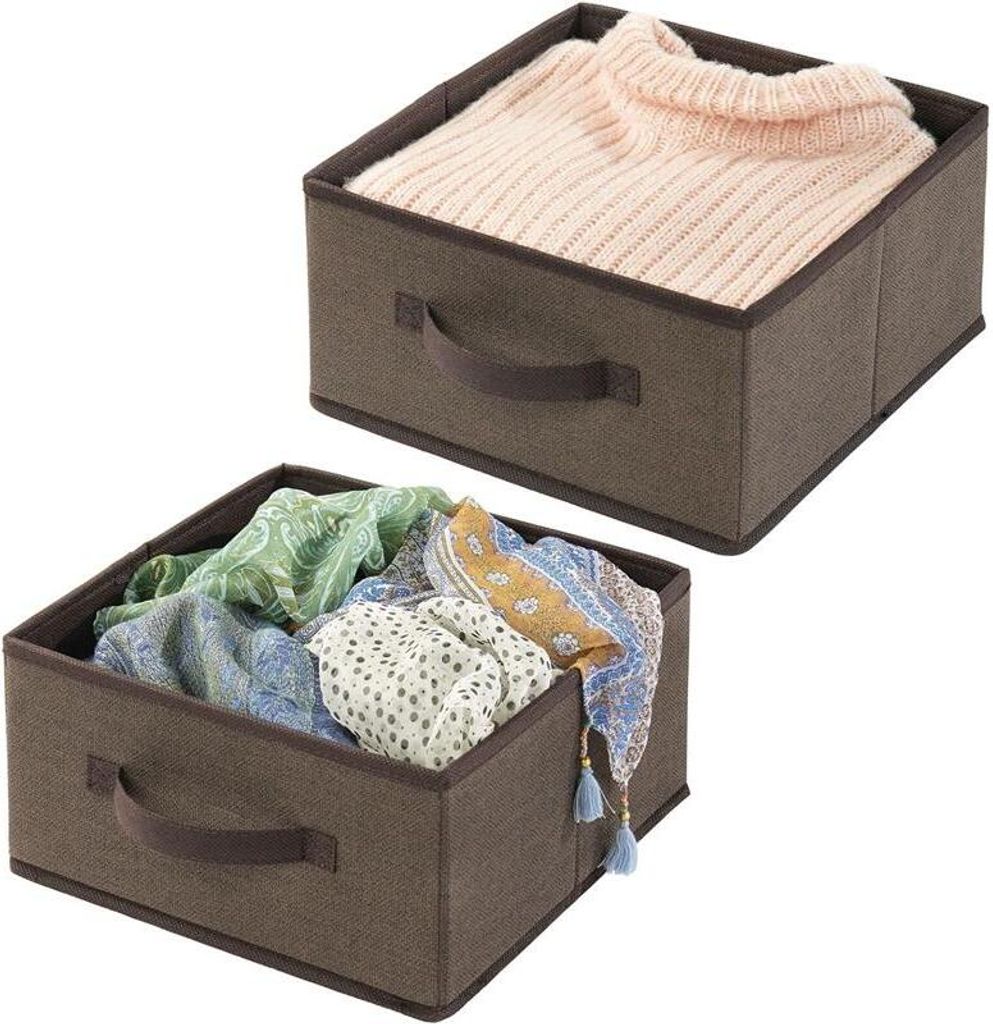 Aufbewahrungsbox Stoffbox 2er Set mit Griff mDesign aus Kunstfaser Braun Box