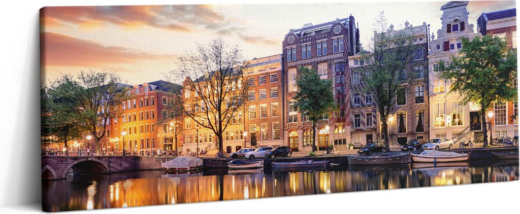 Häuser Amsterdam Niederlande – Leinwandbild Wandbild – 125x50 cm – Leinwandbilder – Wandbilder – Schlafzimmer – Flur