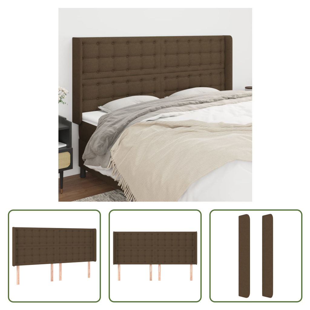The Living Store Kopfteil mit Ohren Dunkelbraun 203x16x118/128 cm Stoff