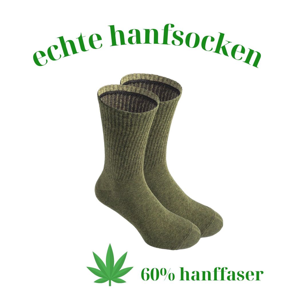 Socken aus Hanf 42-44 Oliv Hanfsocken für Alltag, Outdoor, Wandern, Sport, mit einfarbigem Design, antibakteriell, nachhaltig & bequem