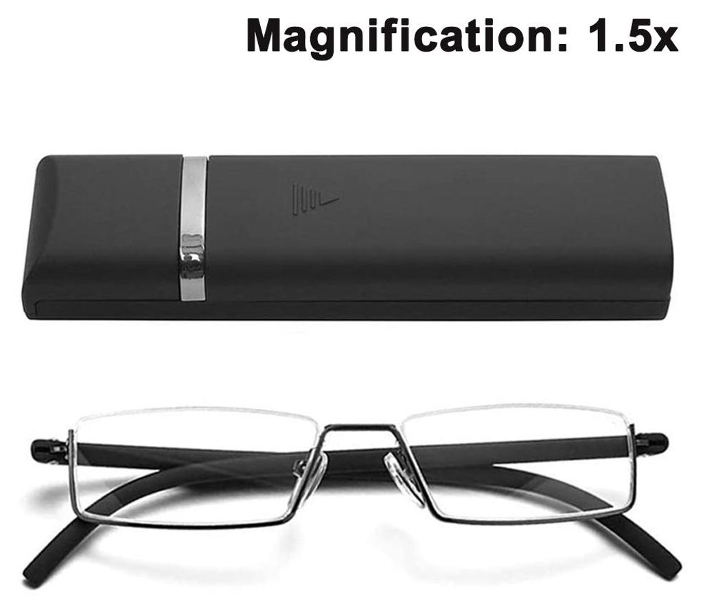 Klare Halbrahmen-Lesebrille für Damen und Herren, leichte Computerlesebrille mit tragbarem Spiegelfach