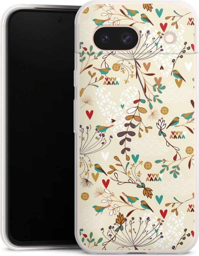 DeinDesign Slim Hülle für Google Pixel 8a Silikon Case Ultra Dünn Handyhülle Blumen Retro Vogel