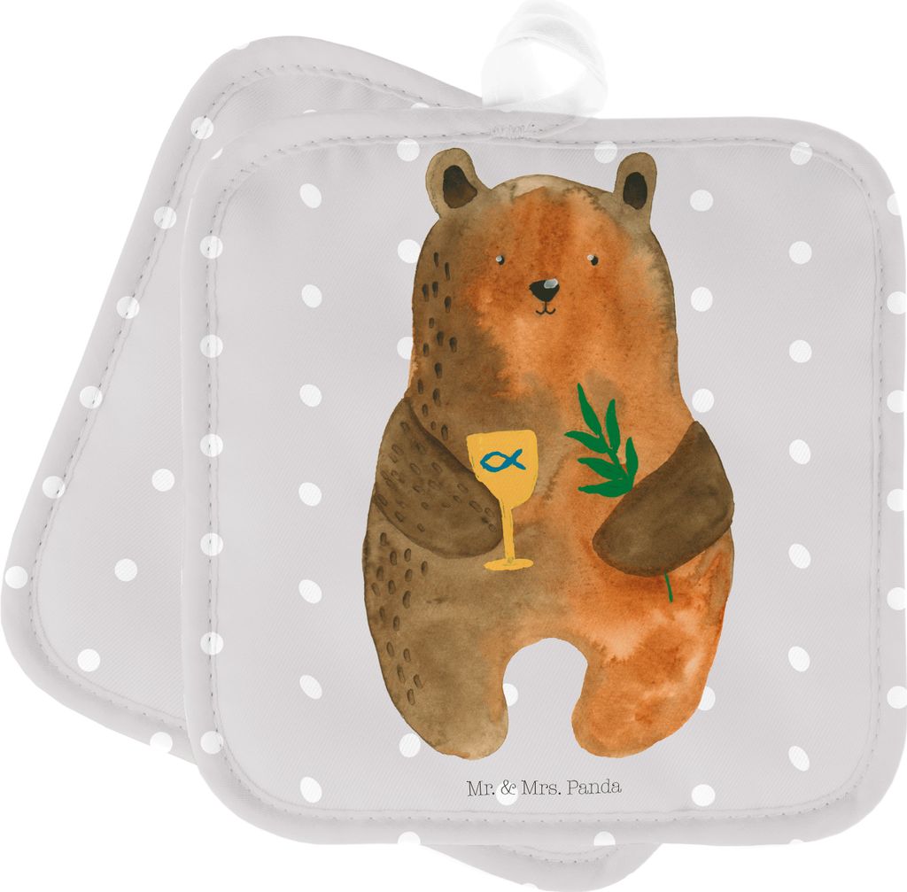 Mr. & Mrs. Panda Topflappen Bär Konfirmation - Grau Pastell - Geschenk, Kochlappen, topfhalter, 2er Set, Gottesdienst, Kirche, Teddy, Evangelisch,...