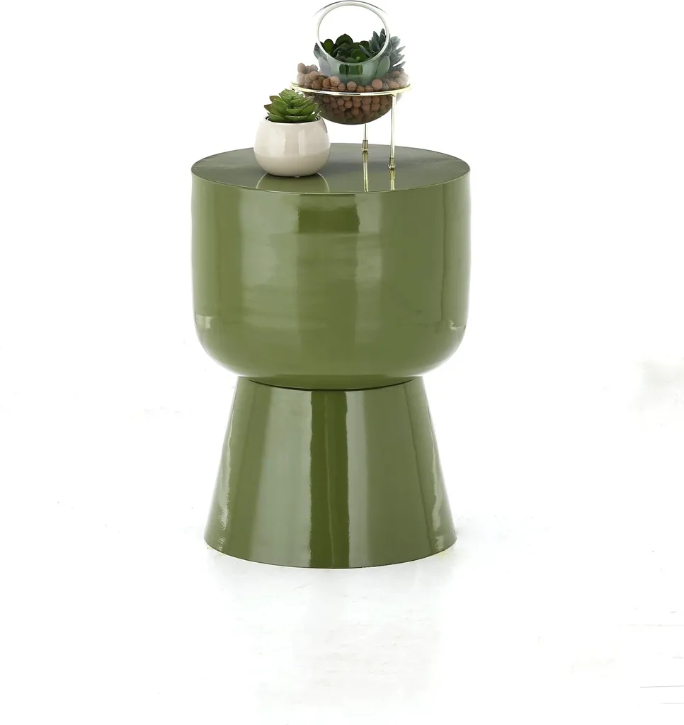 Petit bout de canapé en métal vert, table basse ronde moderne 44x34cm