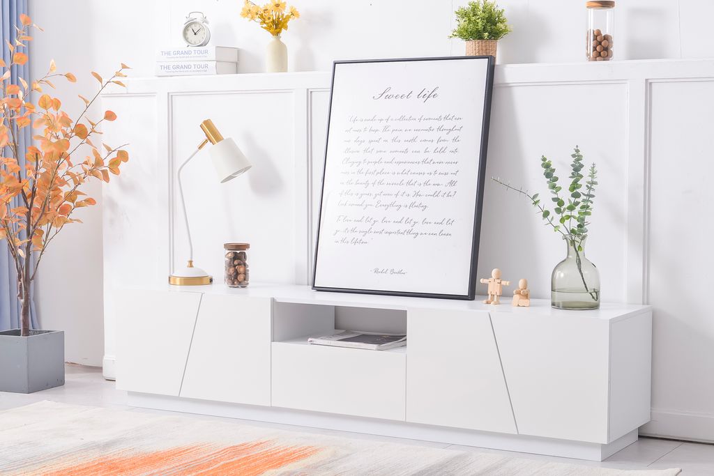 Merax Lowboard Weiß TV-Schrank mit 1 Schublade, 4 Klappen Produktbild 