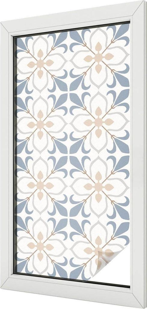 Buntglas Fensterfolie – 100x50 cm – Stained-Glass Design – blickdichte dekorative Sichtschutzfolie – selbstklebend, UV-Schutz – Blumensch...