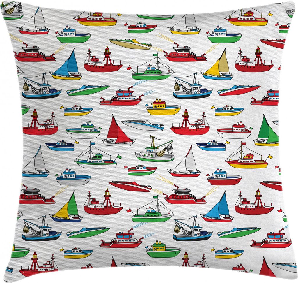 ABAKUHAUS Kind Kissenbezug, Cartoon Fischerboote, Waschbar mit Reißverschluss Kissenhülle mit Farbfesten Klaren Farben Beidseitiger Druck, 40 x 4...
