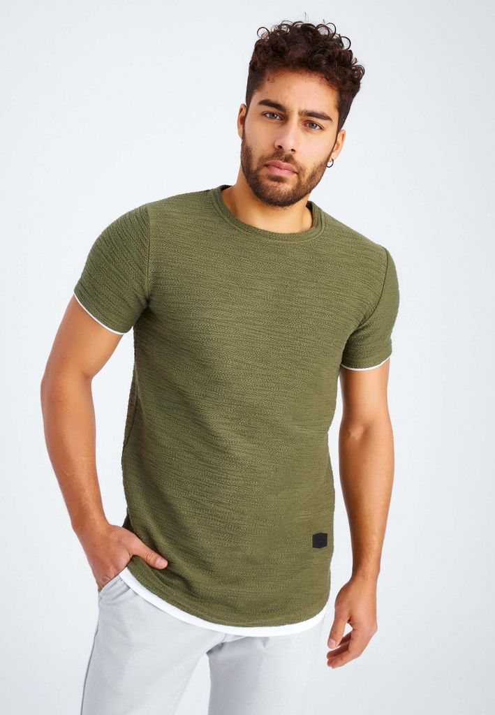 Leif Nelson Rundhals Herren T-Shirt Rundhals LN-8223, Khaki / M