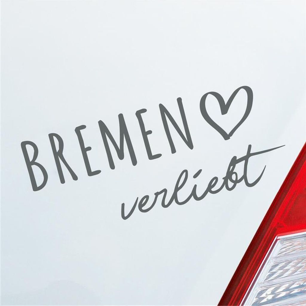 Auto Aufkleber Bremen verliebt Herz Stadt Heimat Liebe Car 19x8 cm Grau Sticker Heckscheibenaufkleber