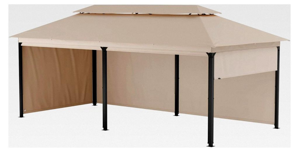 Grandezza Cortina Pavillon 3x6 m – Stahlrahmen, Aufrollbare Seitenteile, Wetterfestes Dach, UV30+ Schutz, Gartenpavillon Beige