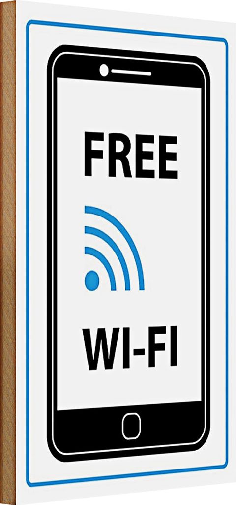 Holzschild Spruch Hinweis 20x30cm Free WI-FI (Handy)
