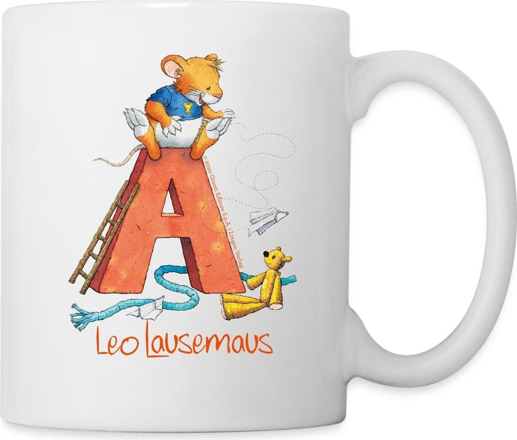 Spreadshirt Leo Lausemaus Kindergarten Alphabet Tasse, One size, Weiß
