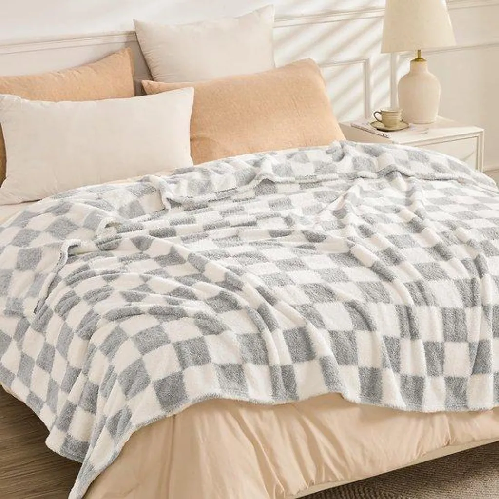 Couverture chaude grise en laine sherpa et polaire pour lit adulte